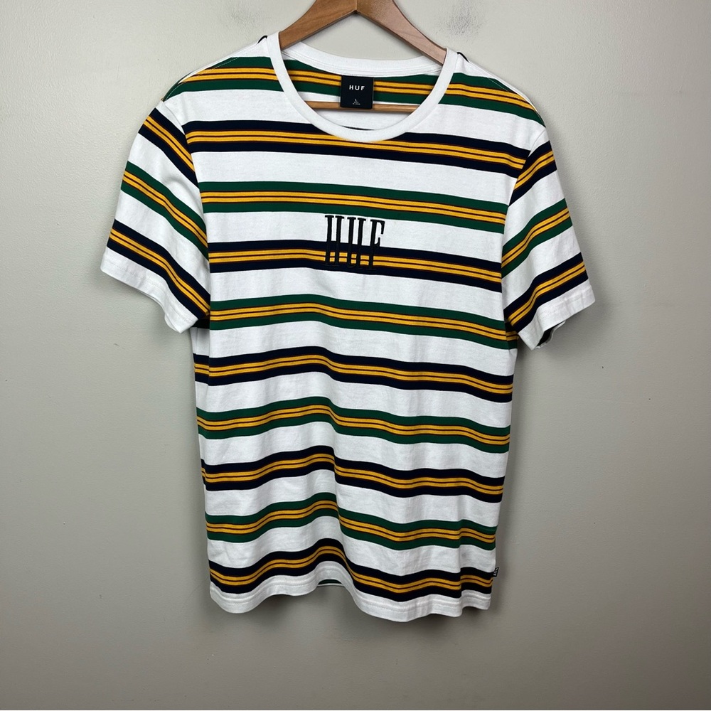 HUF White and Green Short Sleeve Tee Size L